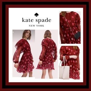 NWT RARE Kate Spade 100% Silk/Silk Lining Floral Kiss Mini Dress Rhubarb Jam Sz6